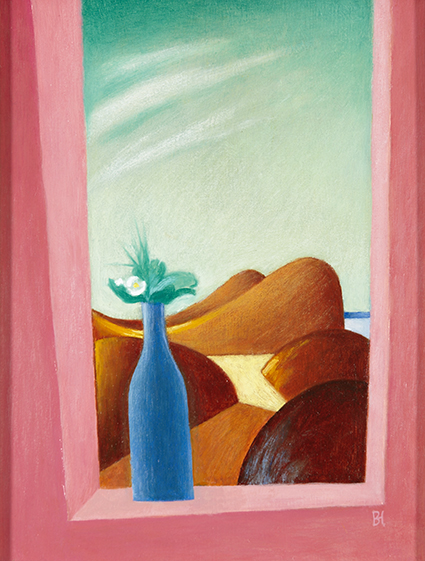 Bernhard Huber, Landschaft mit blauer Vase